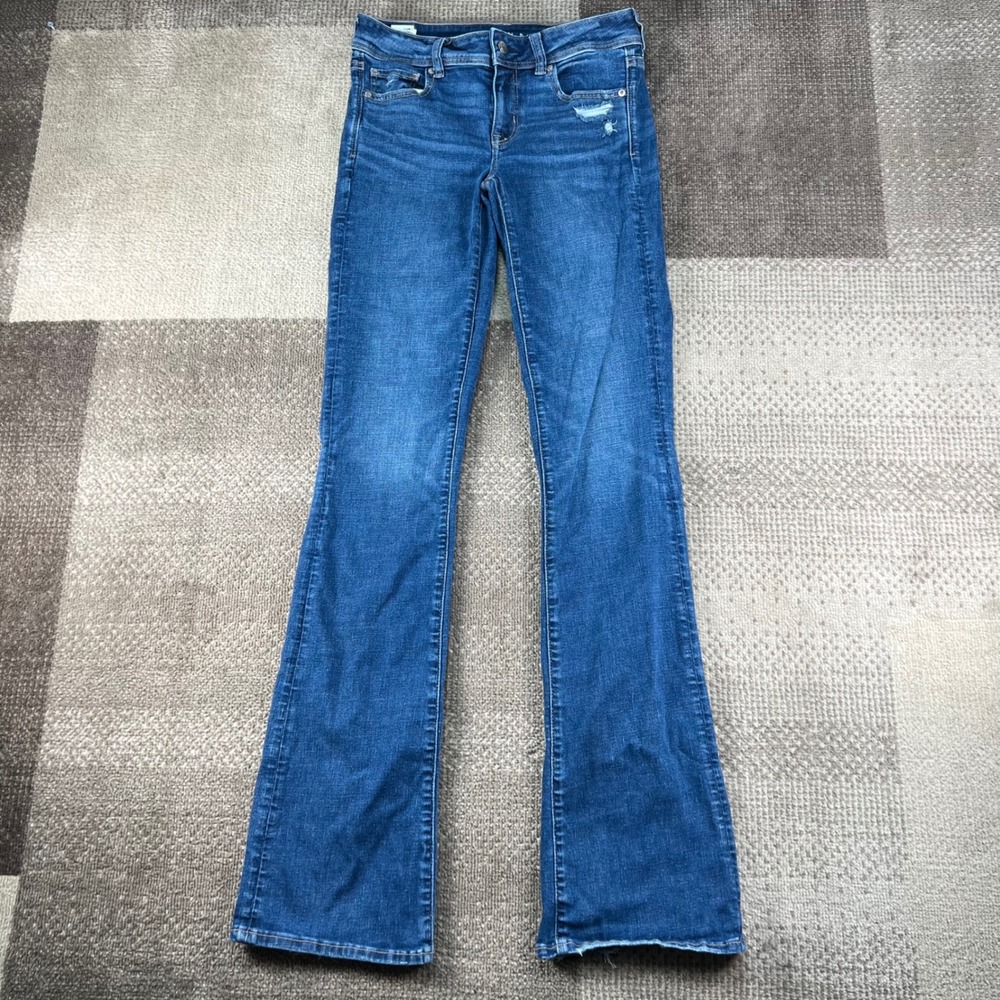 American Eagle Kick Boot Next Level Stretch Jeans Blue Distressed 4 X-Long